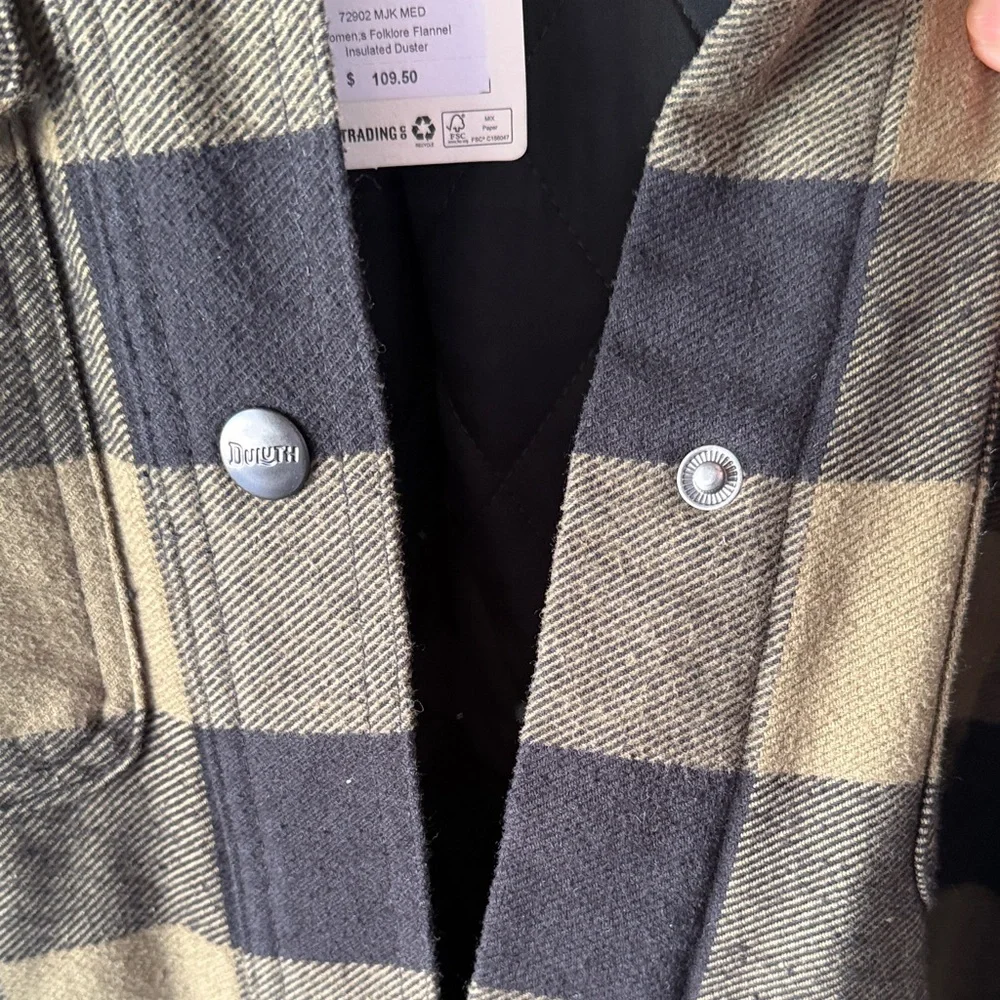 Duluth Trading Co Olive Green and Black Buffalo Plaid Long Jacket - Picture 8 of 9